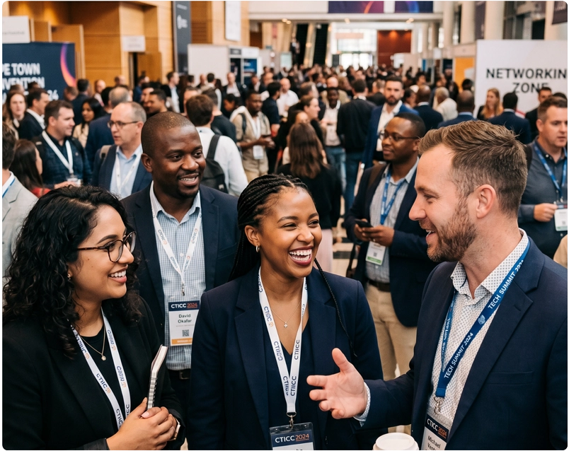 People talking at a conference event